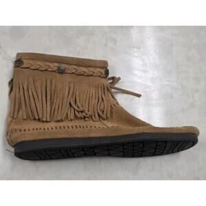 MINNETONKA DOUBLE FRINGE SIDE ZIP Boots Taupe Size 8